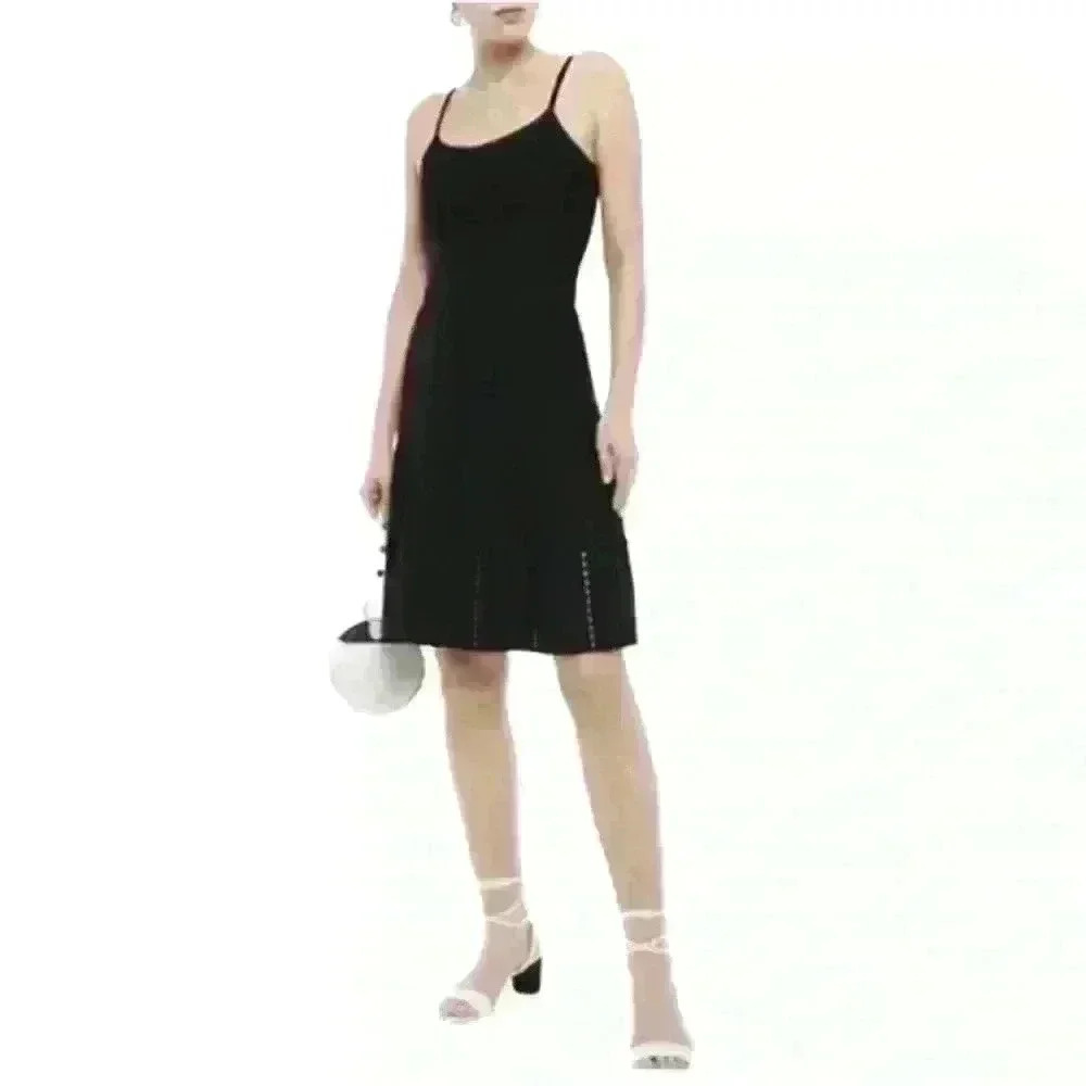 Sandro Paris "Winsley" Black Thin Strap Pointelle Knit Dress Size 38/ US 4-6 EUC - Picture 2 of 12